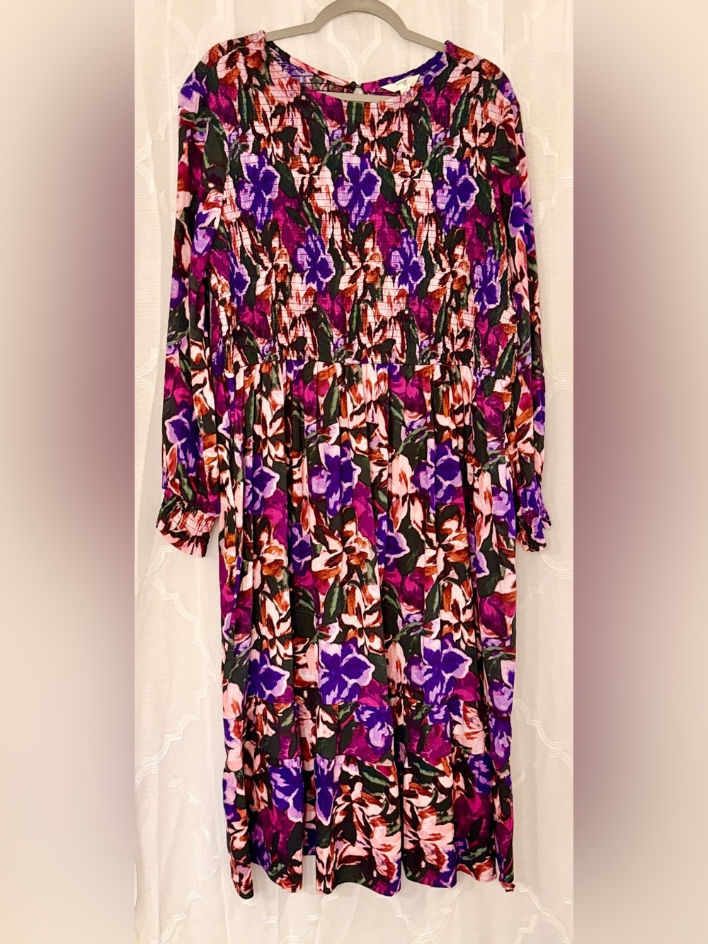 Terra & Sky Purple Boho Floral Tiered Midi Dress Plus Size 2X - Picture 10 of 12